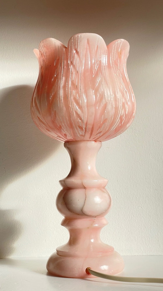 Image 1 of Lampe Tulipe  Albatre Rose Années 70 France