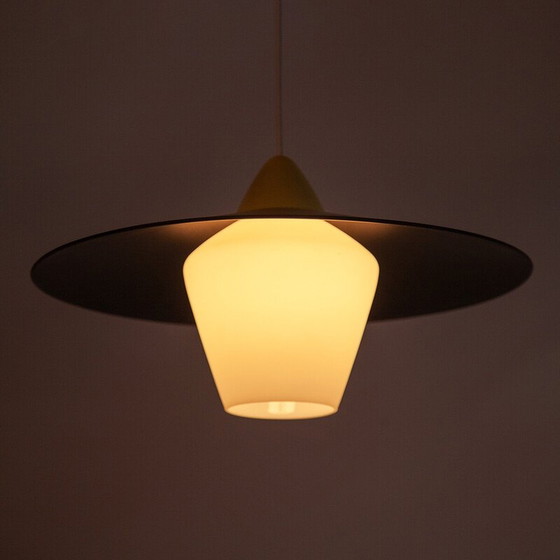 Image 1 of Lampe suspendue vintage en métal noir et verre, 1950