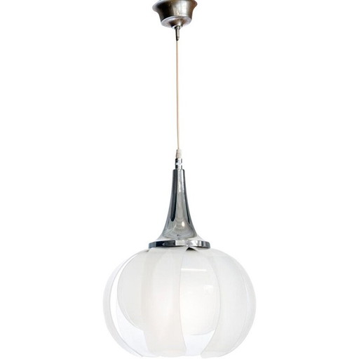 Plafonnier vintage en méthacrylate et métal chromé. Espagne, 1970