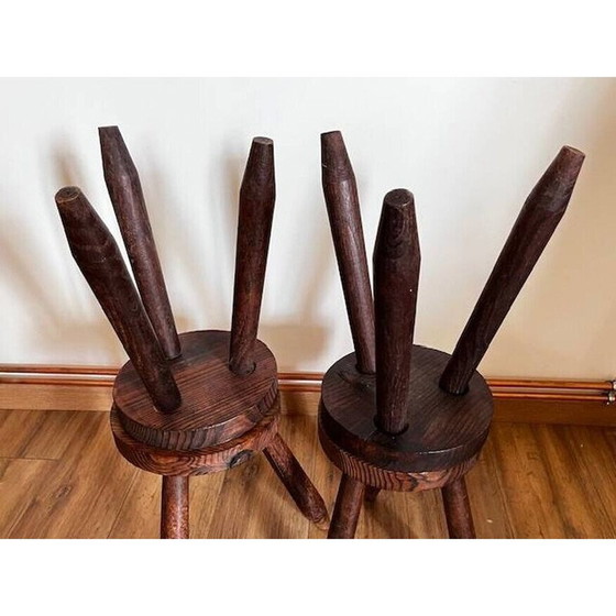 Image 1 of Ensemble de 4 tabourets tripodes vintage