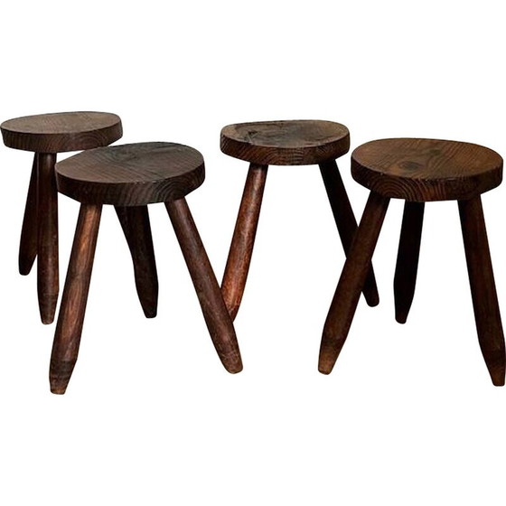 Image 1 of Ensemble de 4 tabourets tripodes vintage