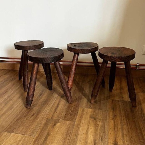 Image 1 of Ensemble de 4 tabourets tripodes vintage