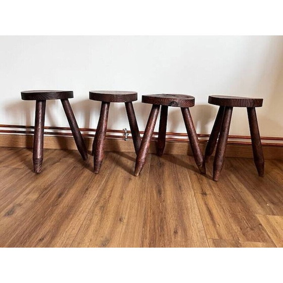 Image 1 of Ensemble de 4 tabourets tripodes vintage
