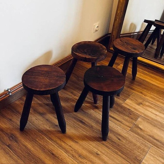 Image 1 of Ensemble de 4 tabourets tripodes vintage
