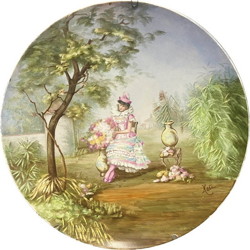 Plat mural vintage en faïence de Creil et Montereau, France