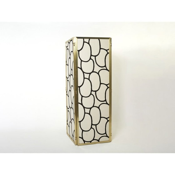 Image 1 of Paravent vintage à quatre panneaux en laiton et soie de Galerie Maison et Jardin, 1970