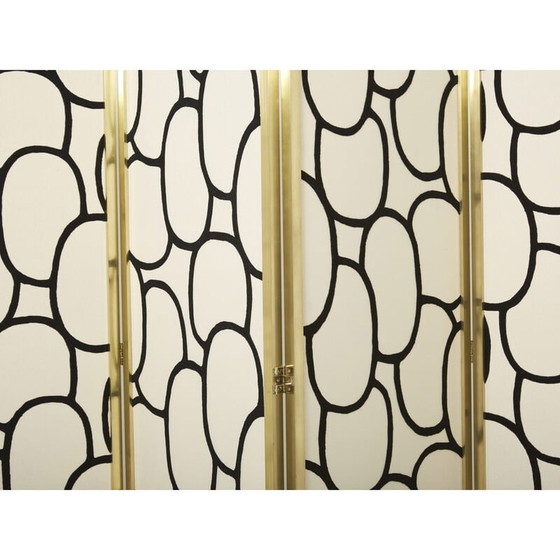 Image 1 of Paravent vintage à quatre panneaux en laiton et soie de Galerie Maison et Jardin, 1970
