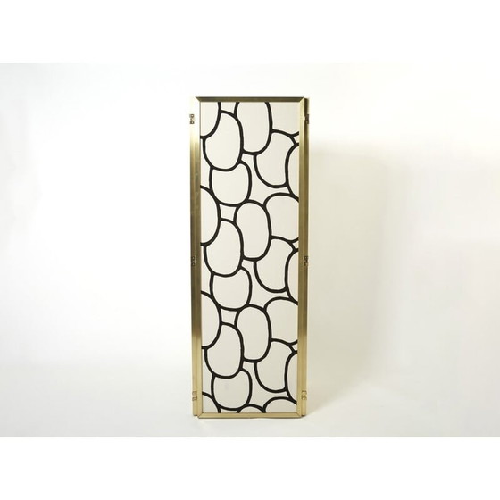 Image 1 of Paravent vintage à quatre panneaux en laiton et soie de Galerie Maison et Jardin, 1970