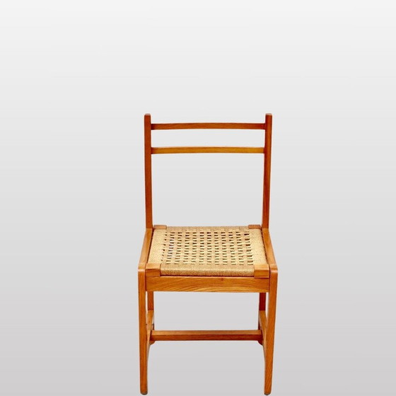 Image 1 of Ensemble de 6 chaises vintage en bois et corde, Italie 1960