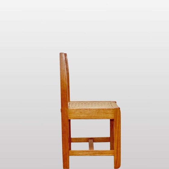 Image 1 of Ensemble de 6 chaises vintage en bois et corde, Italie 1960