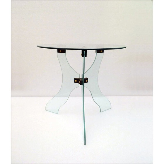 Image 1 of Table basse vintage en bois et cristal, Italie 1950