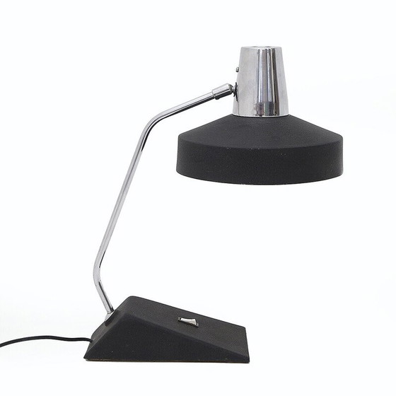 Image 1 of Lampe de table vintage en chrome et métal peint en noir pour Seminara, Italie 1960