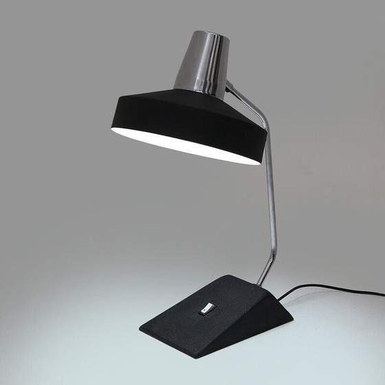 Image 1 of Lampe de table vintage en chrome et métal peint en noir pour Seminara, Italie 1960