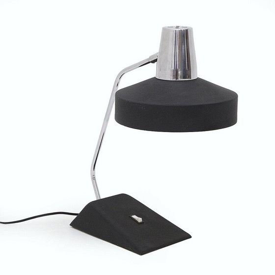 Image 1 of Lampe de table vintage en chrome et métal peint en noir pour Seminara, Italie 1960