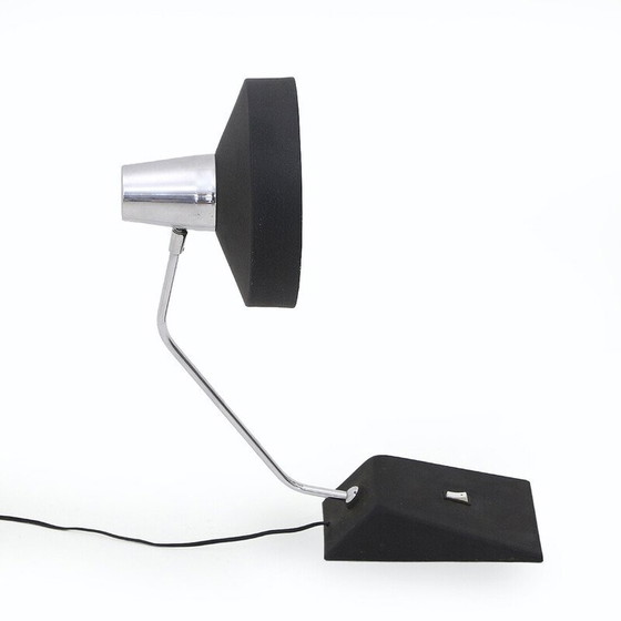 Image 1 of Lampe de table vintage en chrome et métal peint en noir pour Seminara, Italie 1960