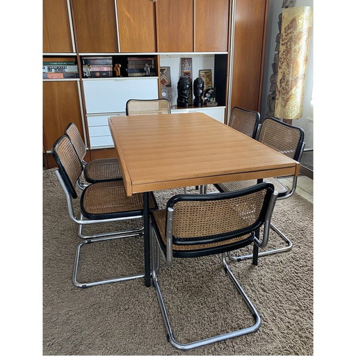 Table de salle à manger vintage avec rallonge en orme et métal par Gérard Guermonprez pour Magnani, 1960