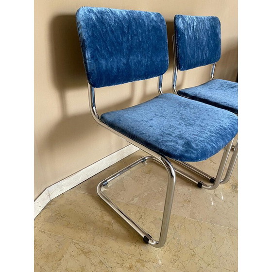 Image 1 of Paire de chaises vintage "Cesca" en velours bleu, Italie 1970