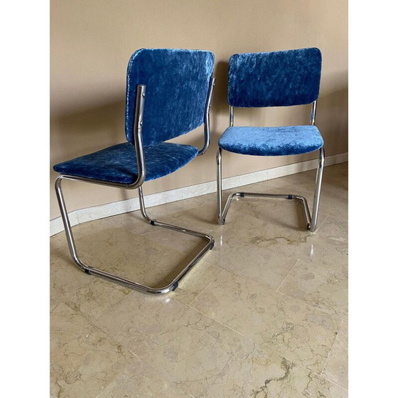 Image 1 of Paire de chaises vintage "Cesca" en velours bleu, Italie 1970