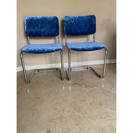 Image 1 of Paire de chaises vintage "Cesca" en velours bleu, Italie 1970