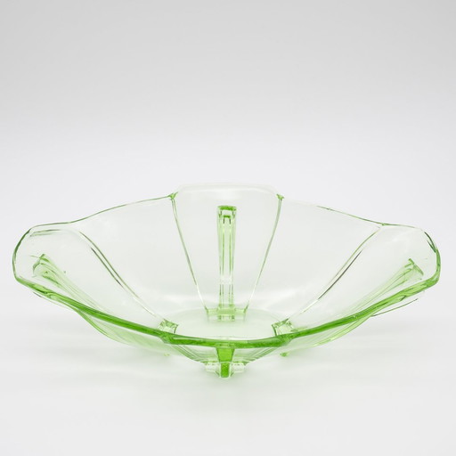 Rare Grande Coupe à Fruits Art Déco Cristal Uranium Verre 29Cm×18Cm 30S Chic