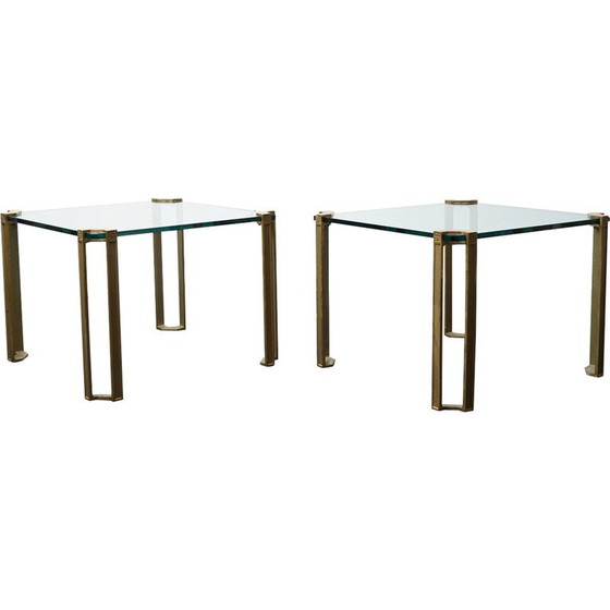 Image 1 of Paire de tables basses vintage en verre et fer doré par Peter Ghyczy, Pays-Bas 1970