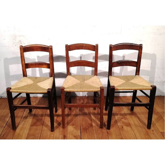 Image 1 of Chaise d'enfant vintage en bois et paille