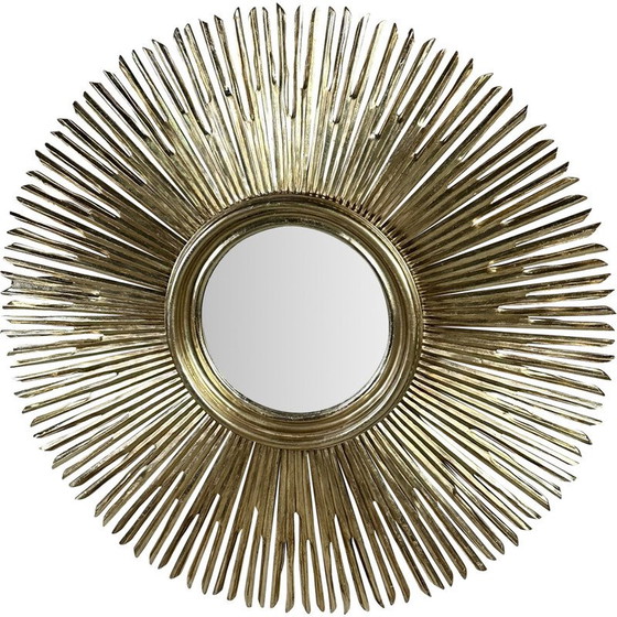 Image 1 of Miroir de lunettes de soleil vintage avec cadre en bois sculpté doré, France 2000