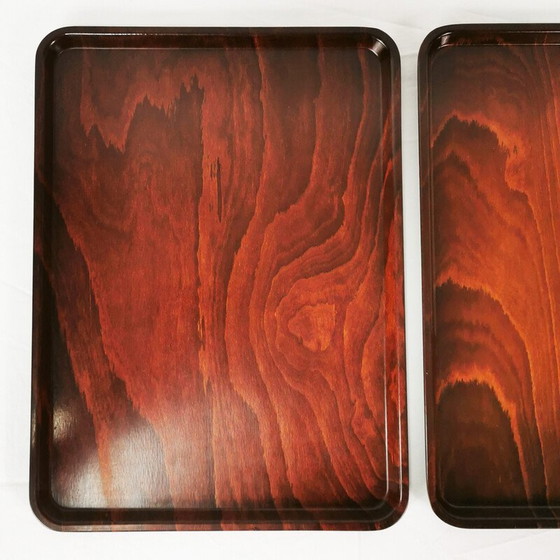 Image 1 of Paire de plateaux vintage en bois de chêne et plastique pour Gerling, Allemagne 1960
