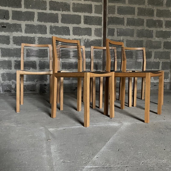 Image 1 of Ensemble de 6 chaises vintage en chêne massif et métal