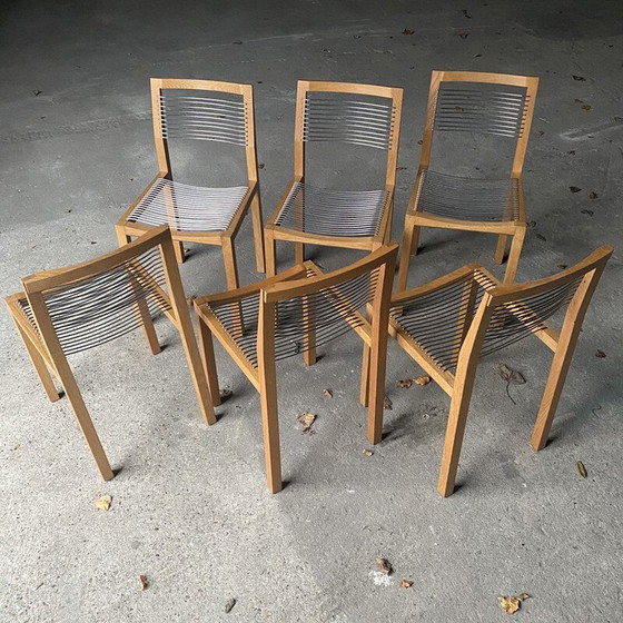 Image 1 of Ensemble de 6 chaises vintage en chêne massif et métal