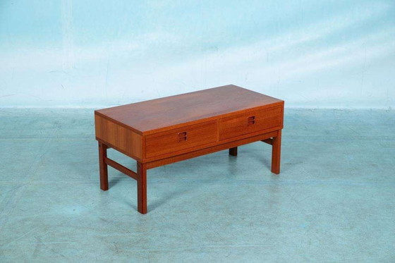 Image 1 of Buffet bas Japandi en teck, buffet minimaliste midcentury