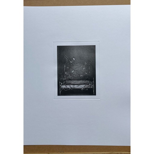 Gravure vintage représentant un lit par Claude Lalanne