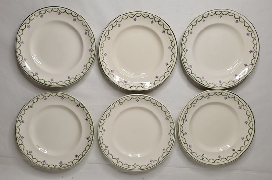 Image 1 of 6 Assiettes Plates En Faïence De Longwy Modèle Violetta