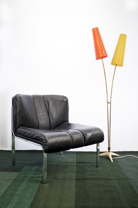 Image 1 of Fauteuil En Cuir Avec Ottomane Lounge Chair Modèle 1200 Eichenberger Pour Girsberger