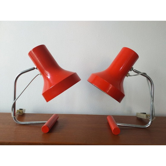 Image 1 of Paire de lampes de table rouges vintage par Josef Hurka pour Napako 1970