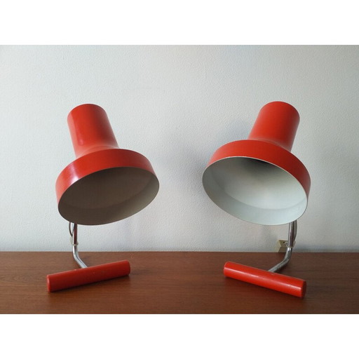 Paire de lampes de table rouges vintage par Josef Hurka pour Napako 1970