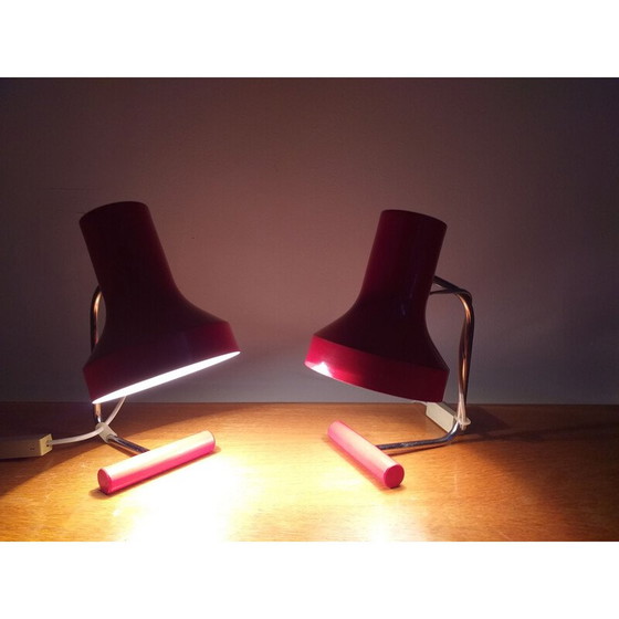 Image 1 of Paire de lampes de table rouges vintage par Josef Hurka pour Napako 1970