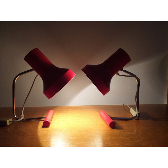 Image 1 of Paire de lampes de table rouges vintage par Josef Hurka pour Napako 1970