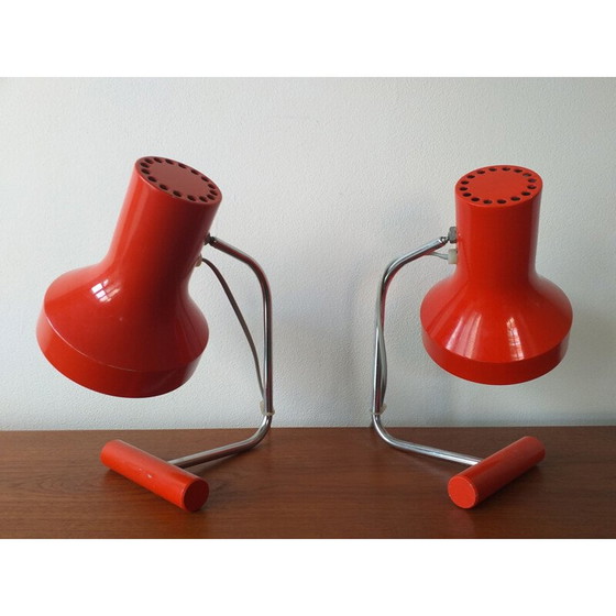 Image 1 of Paire de lampes de table rouges vintage par Josef Hurka pour Napako 1970