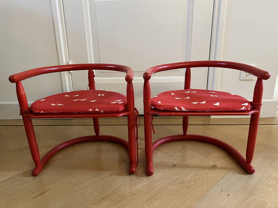 Image 1 of 2X Chaises d'enfant Ikea rouge vintage Anna by Karin Mobring (1963) avec coussin d'assise d'origine