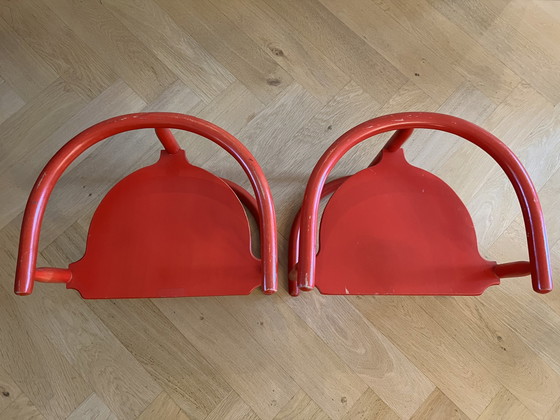 Image 1 of 2X Chaises d'enfant Ikea rouge vintage Anna by Karin Mobring (1963) avec coussin d'assise d'origine