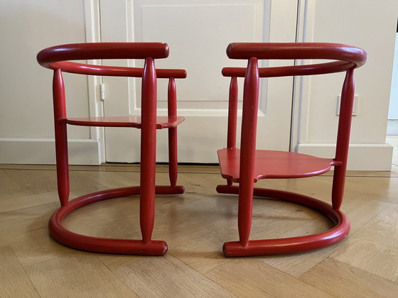 Image 1 of 2X Chaises d'enfant Ikea rouge vintage Anna by Karin Mobring (1963) avec coussin d'assise d'origine