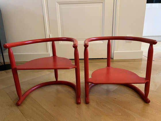 Image 1 of 2X Chaises d'enfant Ikea rouge vintage Anna by Karin Mobring (1963) avec coussin d'assise d'origine