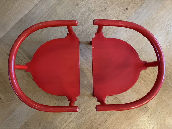 Image 1 of 2X Chaises d'enfant Ikea rouge vintage Anna by Karin Mobring (1963) avec coussin d'assise d'origine