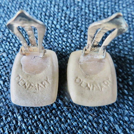 Image 1 of Broche vintage et paire de boucles d'oreilles en émail craquelé par Ole Bjorn Kruger, Danemark