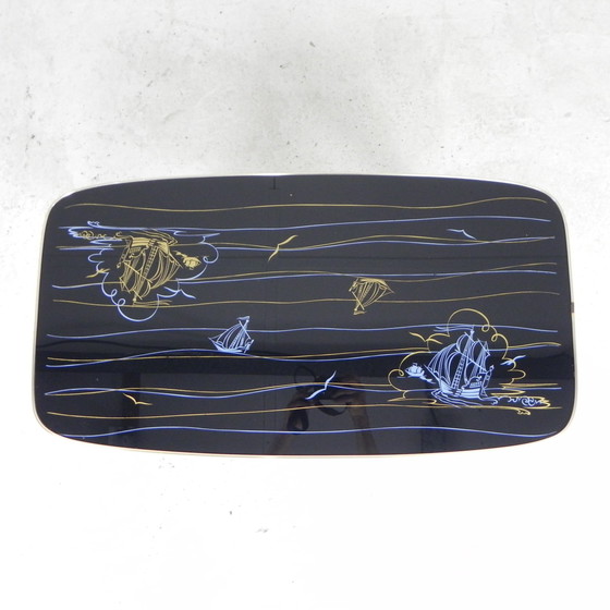 Image 1 of Table basse vintage avec plateau en verre et pieds angulaires