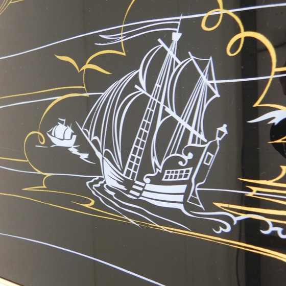 Image 1 of Table basse vintage avec plateau en verre et pieds angulaires