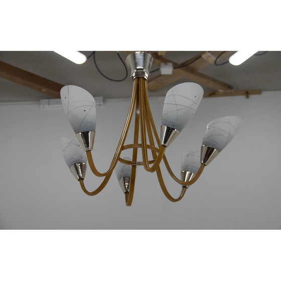 Image 1 of Lustre en bois et verre du milieu du siècle par Dřevo Humpolec, Tchécoslovaquie Années 1960