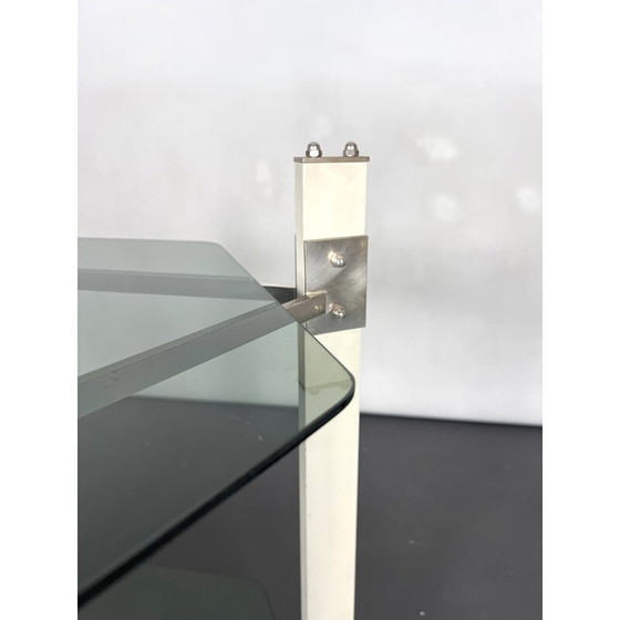 Image 1 of Table d'appoint vintage en bois et verre fumé, Italie 1970