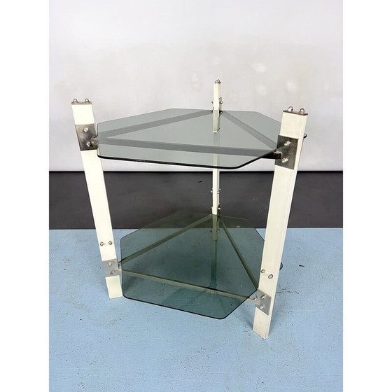 Image 1 of Table d'appoint vintage en bois et verre fumé, Italie 1970